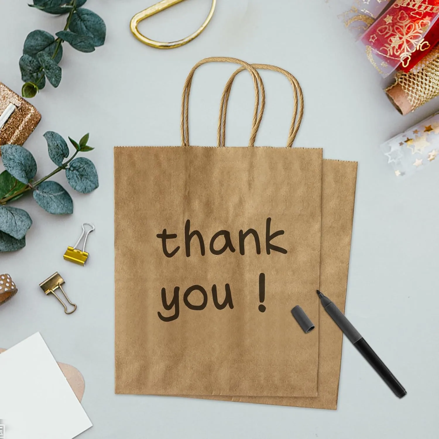 TOWRAP Brown Paper Bags with Handles - 25pcs Kraft Gift, Shopping, Party & Retail Bags - 8 x 4.25 x 10.5 Inch