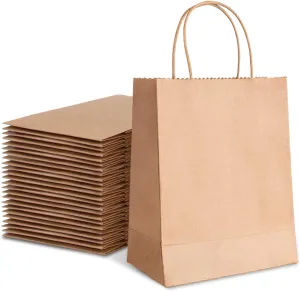 TOWRAP Brown Paper Bags with Handles - 25pcs Kraft Gift, Shopping, Party & Retail Bags - 8 x 4.25 x 10.5 Inch