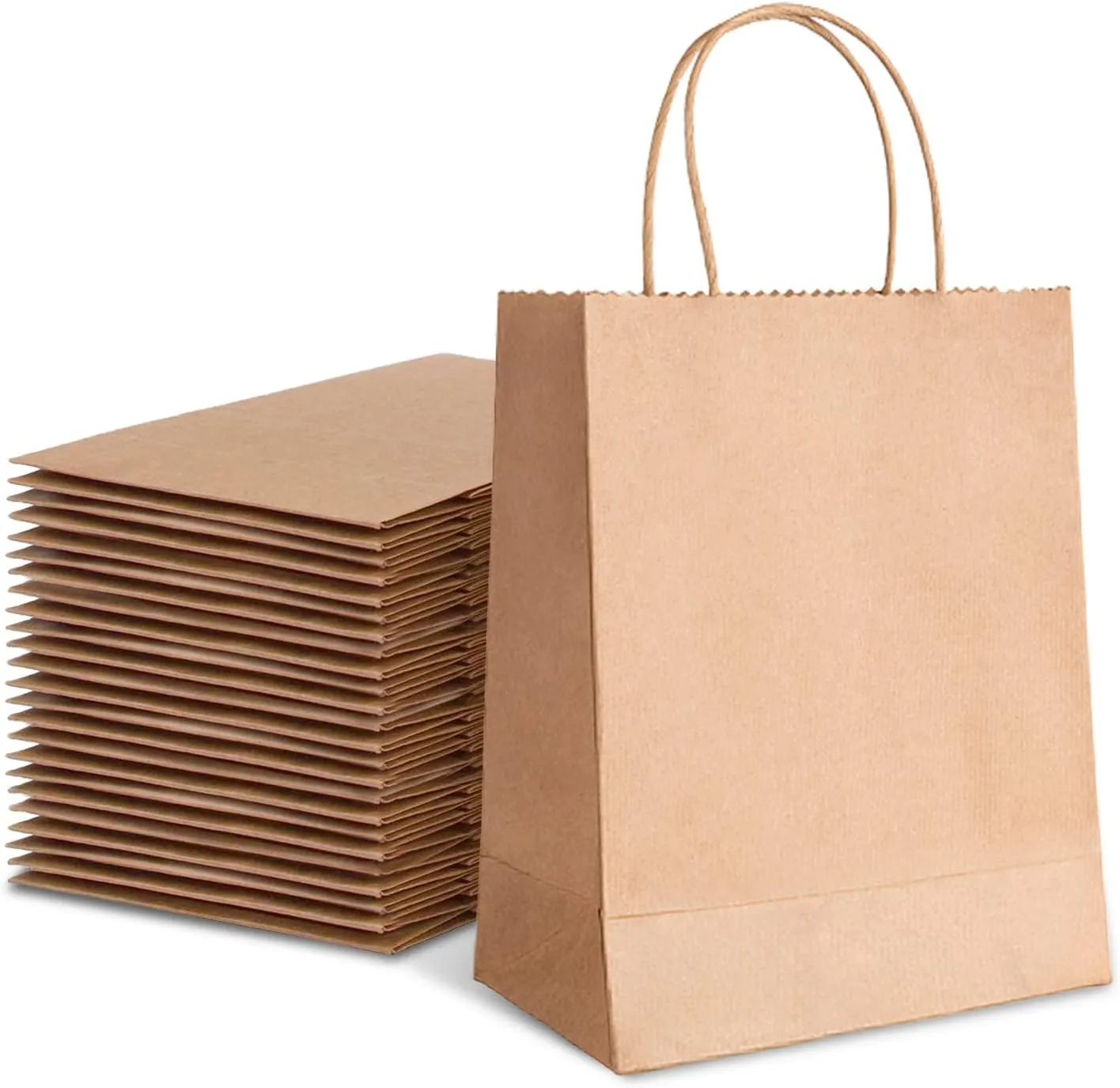 TOWRAP Brown Paper Bags with Handles - 25pcs Kraft Gift, Shopping, Party & Retail Bags - 8 x 4.25 x 10.5 Inch