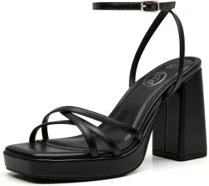 Trary Gold & White Heels - Square Toe, 3 inch Platform, Strappy & Block Heels for Wide Feet, Ankle Strap Y2k Shoes for Prom