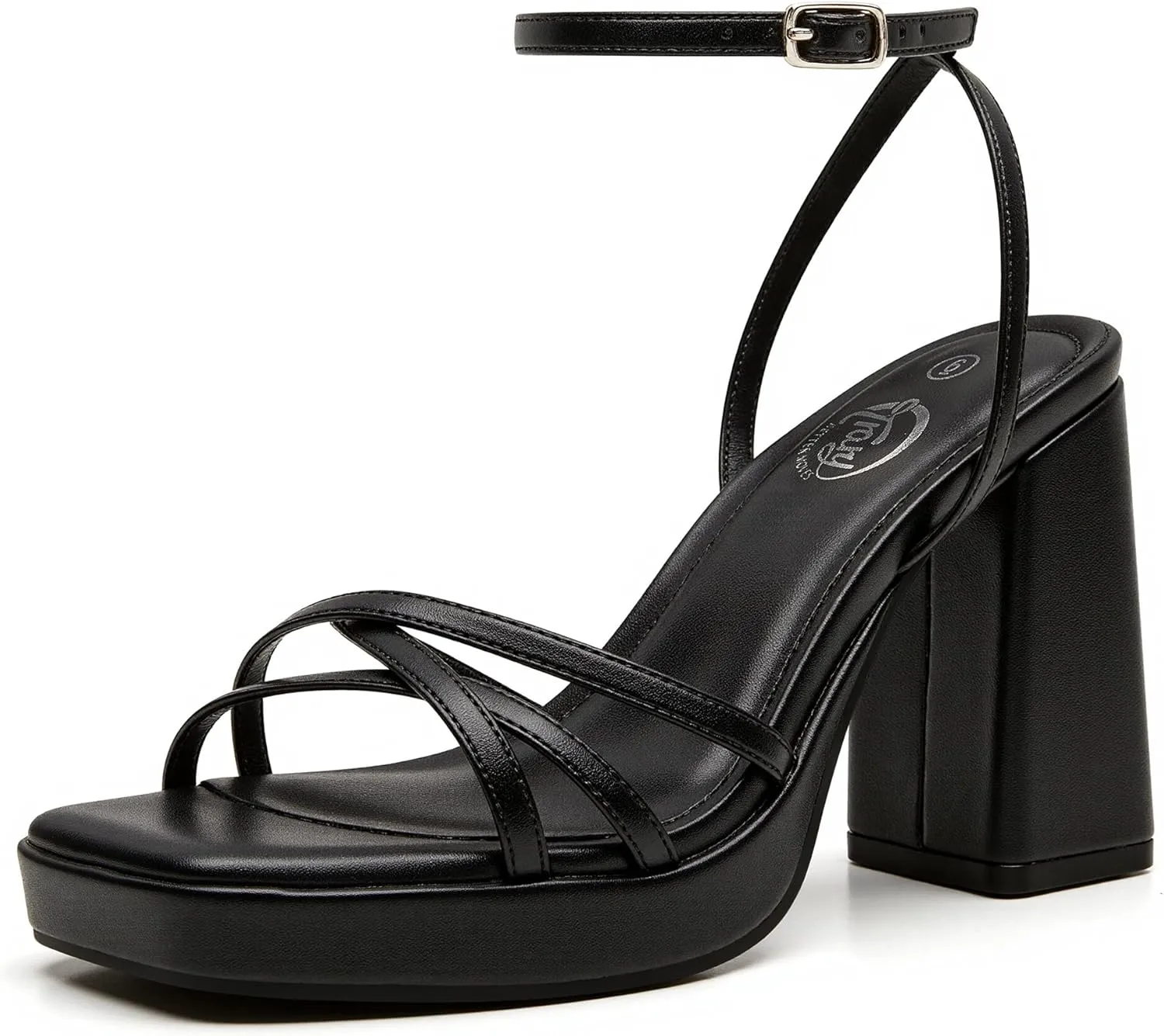 Trary Gold & White Heels - Square Toe, 3 inch Platform, Strappy & Block Heels for Wide Feet, Ankle Strap Y2k Shoes for Prom