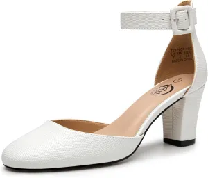 Trary Heels for Women, Low Heel Closed Round Toe Chunky Block Nude Heels Adjustable Ankle Strap Comfy Pumps Shoes Black Heels for Women Versatility Heels Wedding Daily Dressy 2.75" Heels