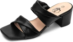 Trary Women's Sandals, Square Toe Heels Sandals, 2inch Black White Nude Chunky Block Heels Sandals