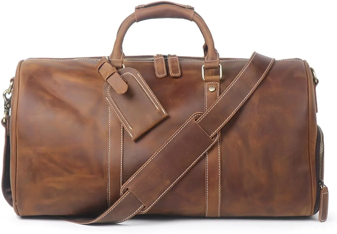 Travel Duffle Bag for Men Retro Gym Bags Waterproof Sport Bag Large Travel Tote Duffle Bags Overnight Weekender Bag with Shoe Compartment(Vintage brown)