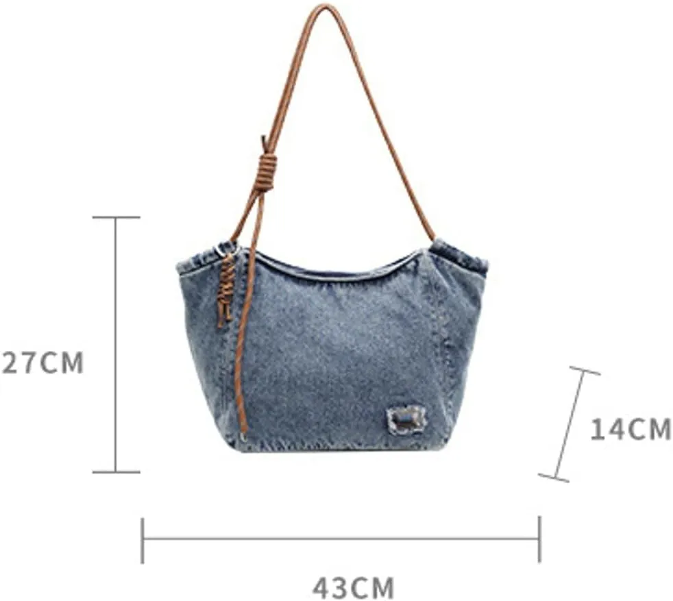 Trendy Solid Denim Tote Bag for Women Commuter Travel Outdoor Shoulder Bags Large Capacity Practical Sling Bag 2025