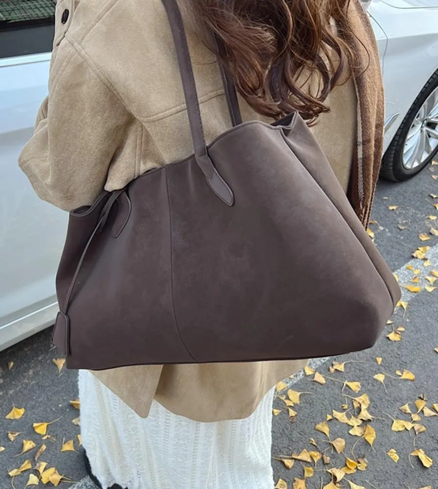 Trendy Suede Shoulder Bag for Women Casual Purse Large Tote Bag Handbag Top Handle Satchel Commuter Underarm Bags
