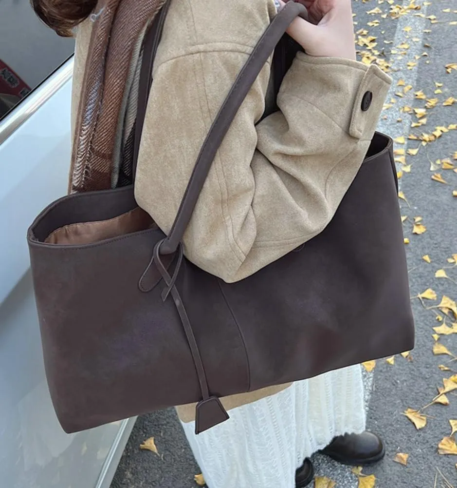 Trendy Suede Shoulder Bag for Women Casual Purse Large Tote Bag Handbag Top Handle Satchel Commuter Underarm Bags