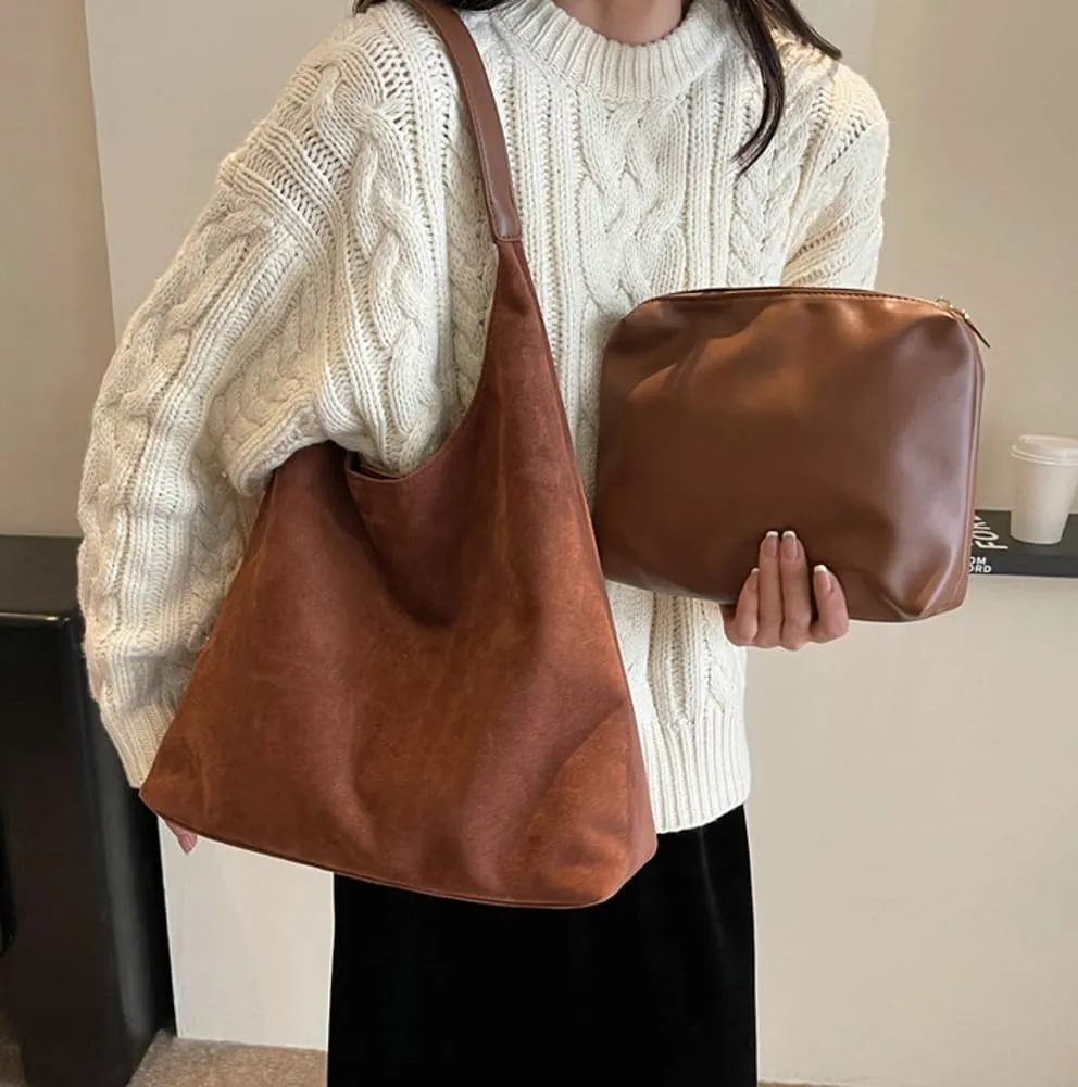 Trendy Suede Tote Bags for Women Work Bags Retro Suede Slouchy Bag Travel Handbag Office College Tote Handbag 2025