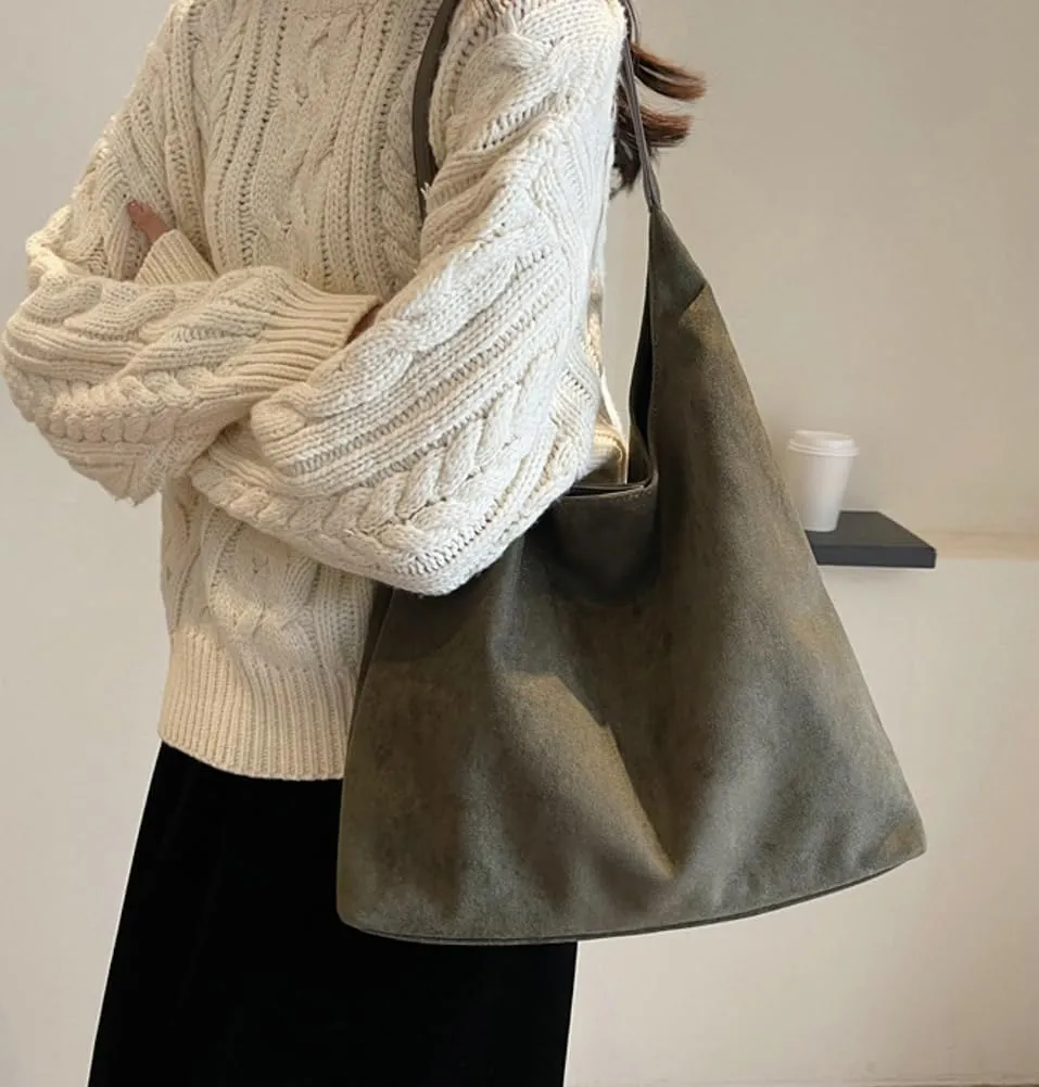 Trendy Suede Tote Bags for Women Work Bags Retro Suede Slouchy Bag Travel Handbag Office College Tote Handbag 2025