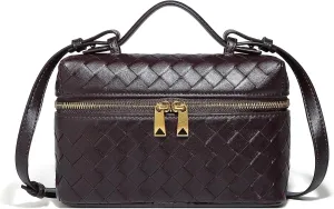 Trendy Woven Crossbody Purse Bag for Women, Cute Shoulder Bag Square Box Bags Mini PU Leather Top Handle Purses Handbag