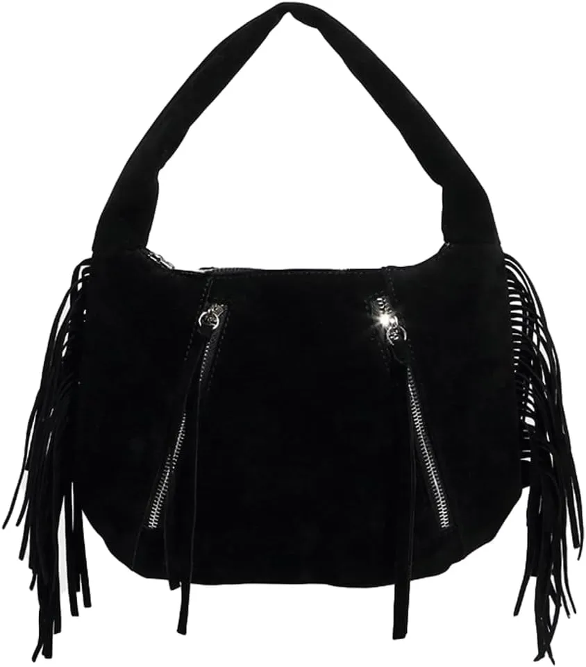 Trendy Y2k Shoulder Bags for Women Small Underarm Purse Zipper Wrist Tote Bags Soft Handbags with Tassel