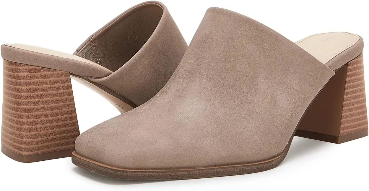 Trish Lucia Womens Chunky Stacked Heel Mules Closed Square Toe Heeled Slip on Clogs Casual Backless Loafers Shoes