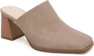 Trish Lucia Womens Chunky Stacked Heel Mules Closed Square Toe Heeled Slip on Clogs Casual Backless Loafers Shoes