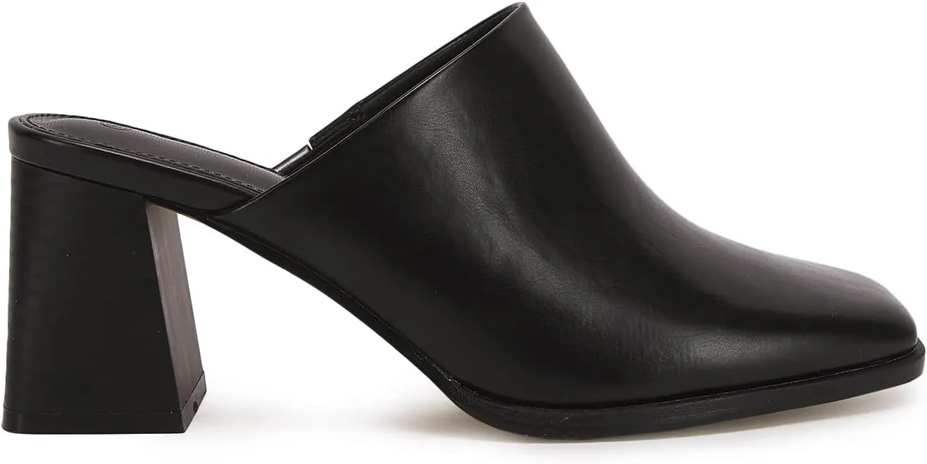 Trish Lucia Womens Chunky Stacked Heel Mules Closed Square Toe Heeled Slip on Clogs Casual Backless Loafers Shoes