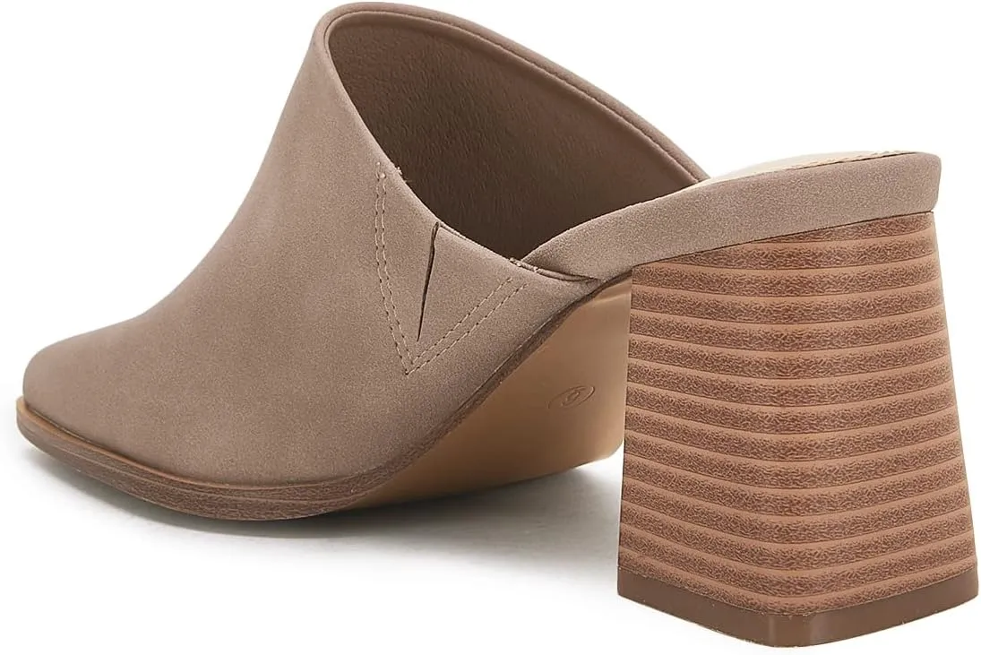 Trish Lucia Womens Chunky Stacked Heel Mules Closed Square Toe Heeled Slip on Clogs Casual Backless Loafers Shoes