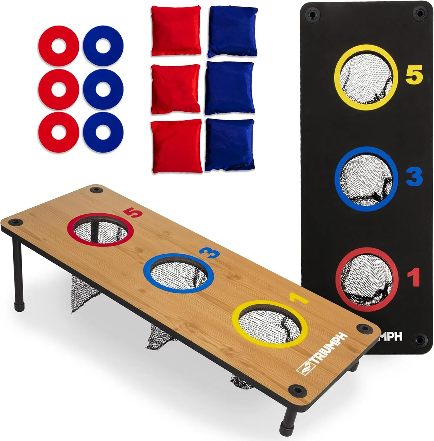 Triumph Sports 2-in-1 Bag Toss/ Washer Toss Combo - Includes 2 Game Platforms, 6 Toss Bags, 6 Washers, Medium