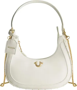 True Religion Hobo Bag, Women's Faux Leather Crescent Handbag with Adjustable Chain Strap