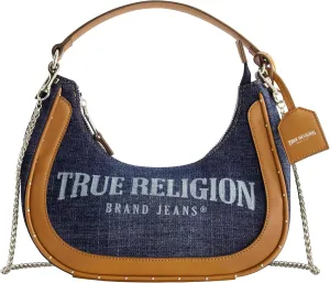 True Religion Shoulder Bag, Women's Casual Everyday Handbag with Chain Strap, Dark Denim