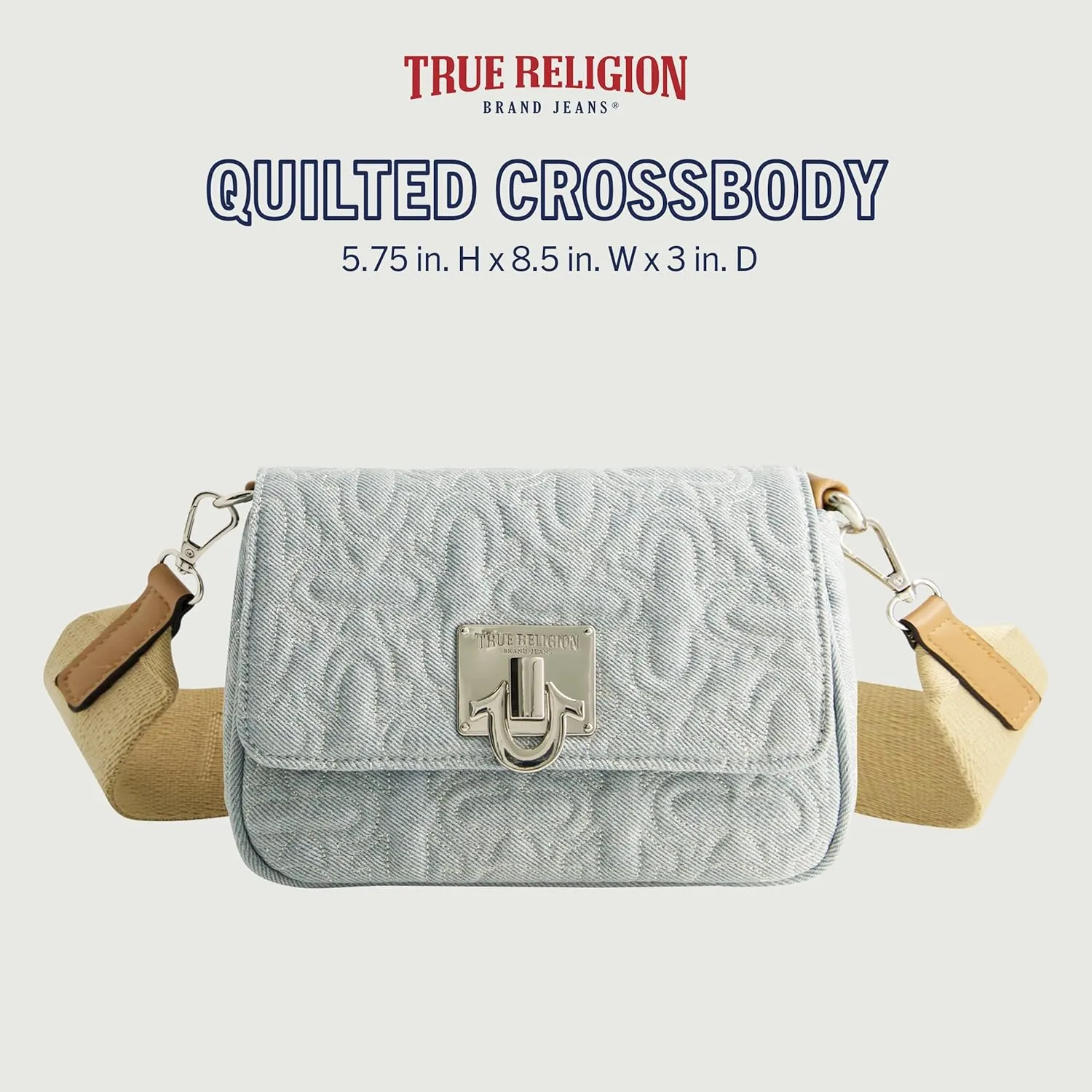 True Religion Women's Crossbody Bag, Quilted Denim Purse Handbag with Adjustable Removable Shoulder Strap