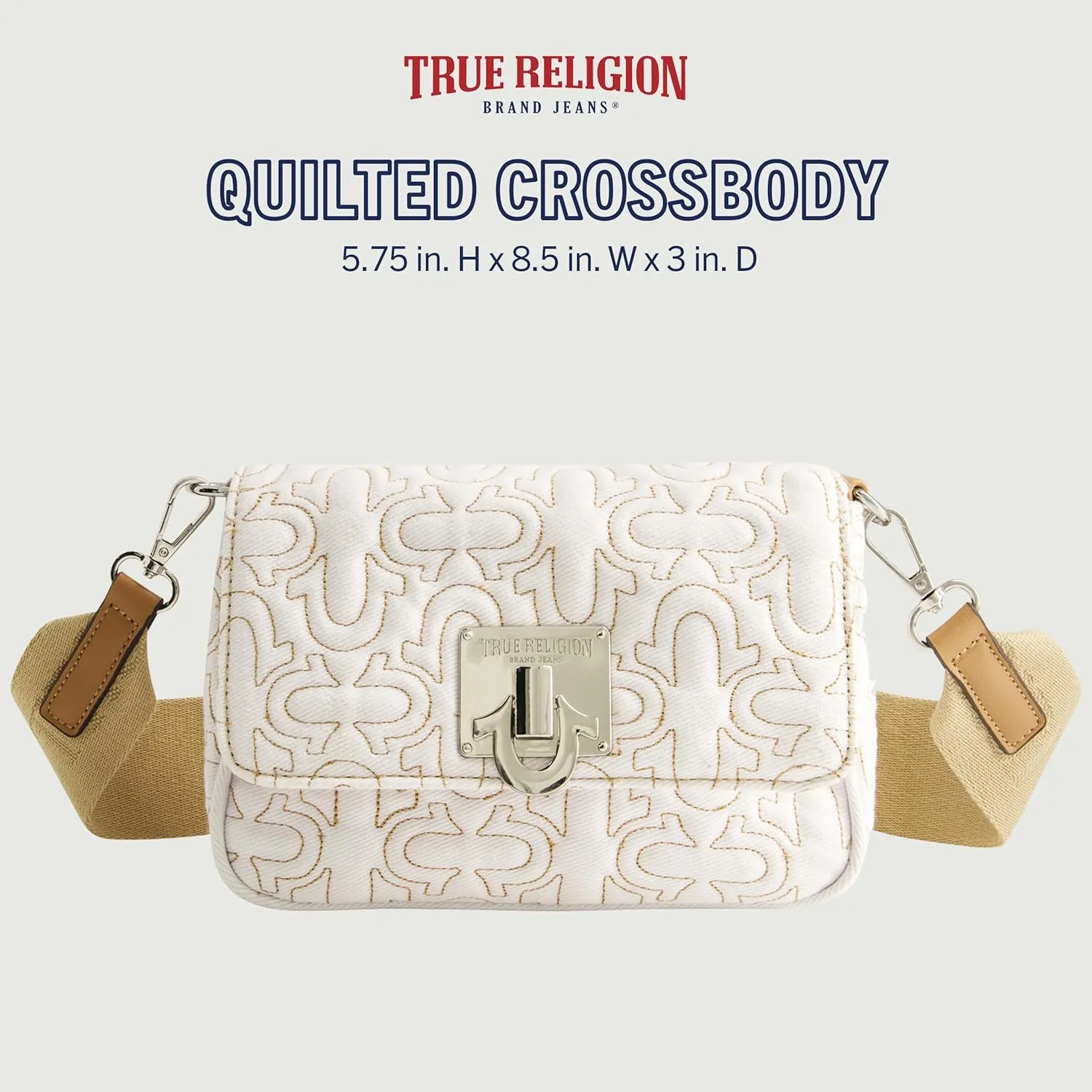 True Religion Women's Crossbody Bag, Quilted Denim Purse Handbag with Adjustable Removable Shoulder Strap