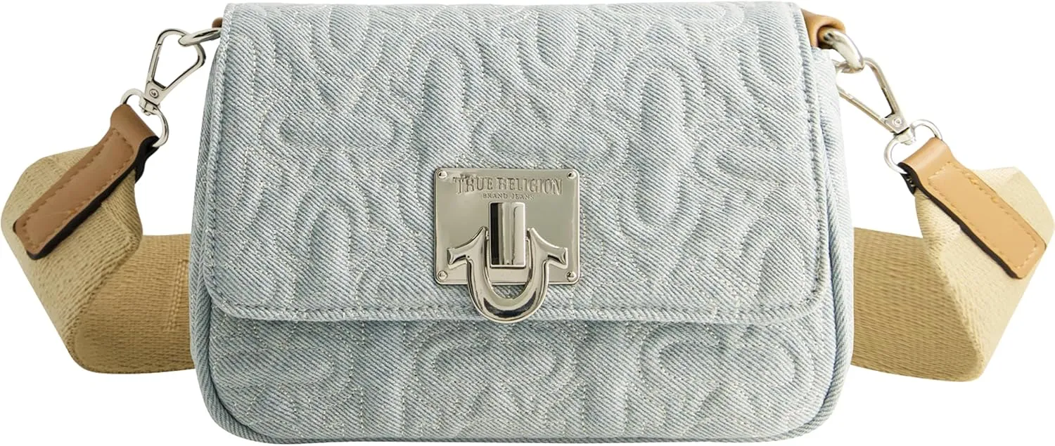 True Religion Women's Crossbody Bag, Quilted Denim Purse Handbag with Adjustable Removable Shoulder Strap