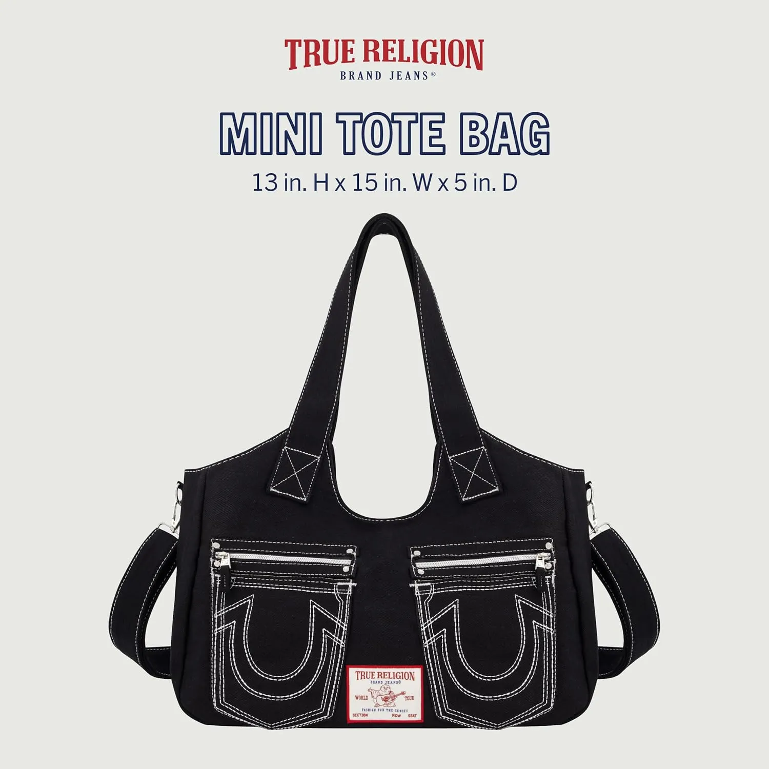 True Religion Women's Satchel Bag, Crossbody Purse Handbag with Horseshoe Logo Stitching