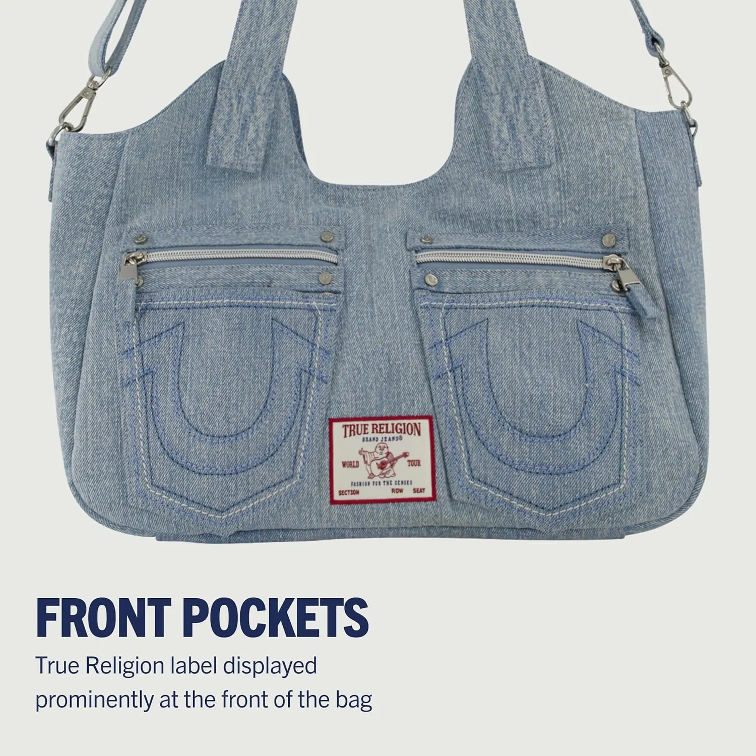 True Religion Women's Satchel Bag, Crossbody Purse Handbag with Horseshoe Logo Stitching