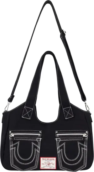 True Religion Women's Satchel Bag, Crossbody Purse Handbag with Horseshoe Logo Stitching