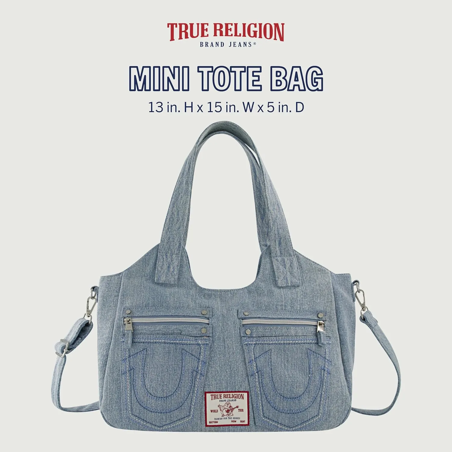 True Religion Women's Satchel Bag, Crossbody Purse Handbag with Horseshoe Logo Stitching