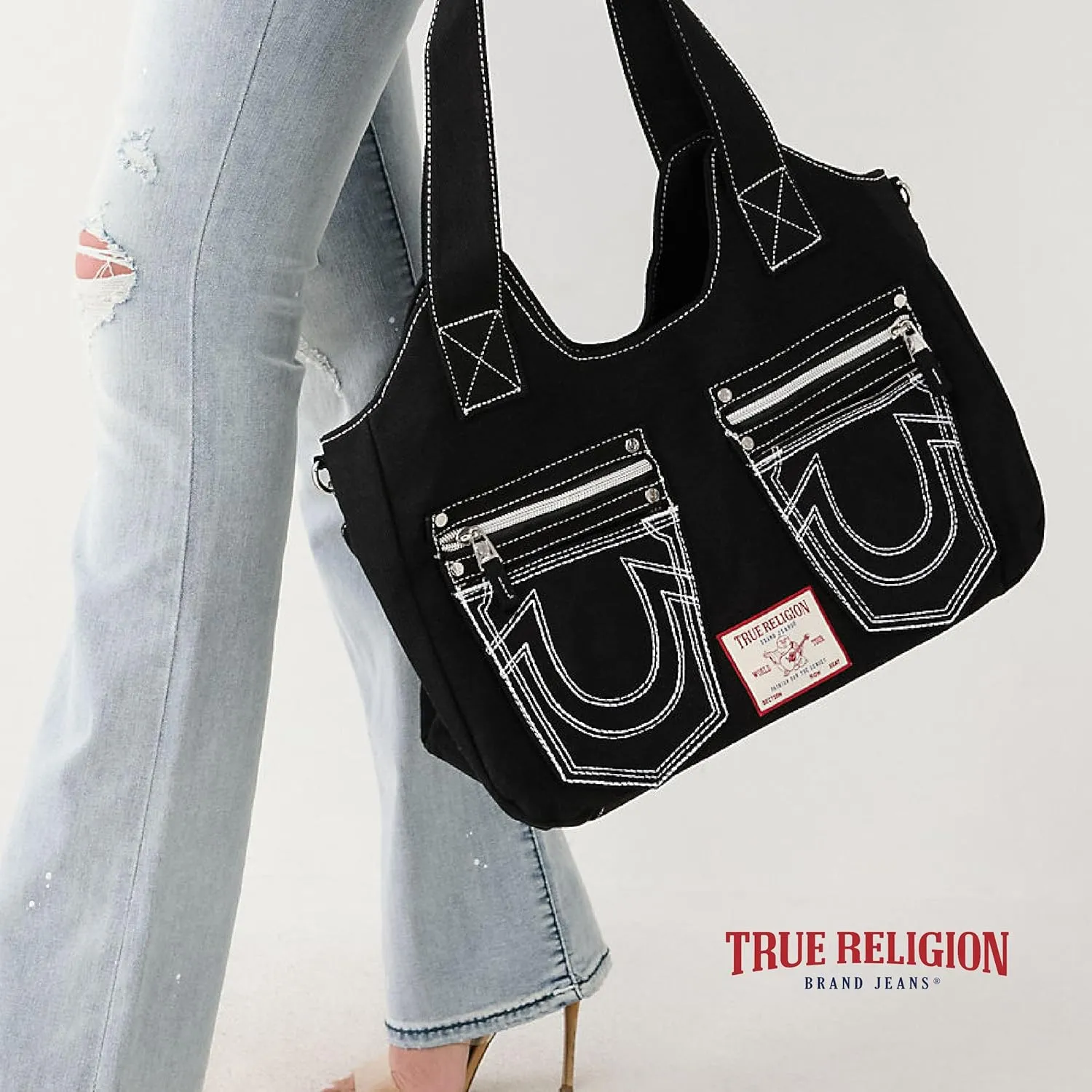 True Religion Women's Satchel Bag, Crossbody Purse Handbag with Horseshoe Logo Stitching