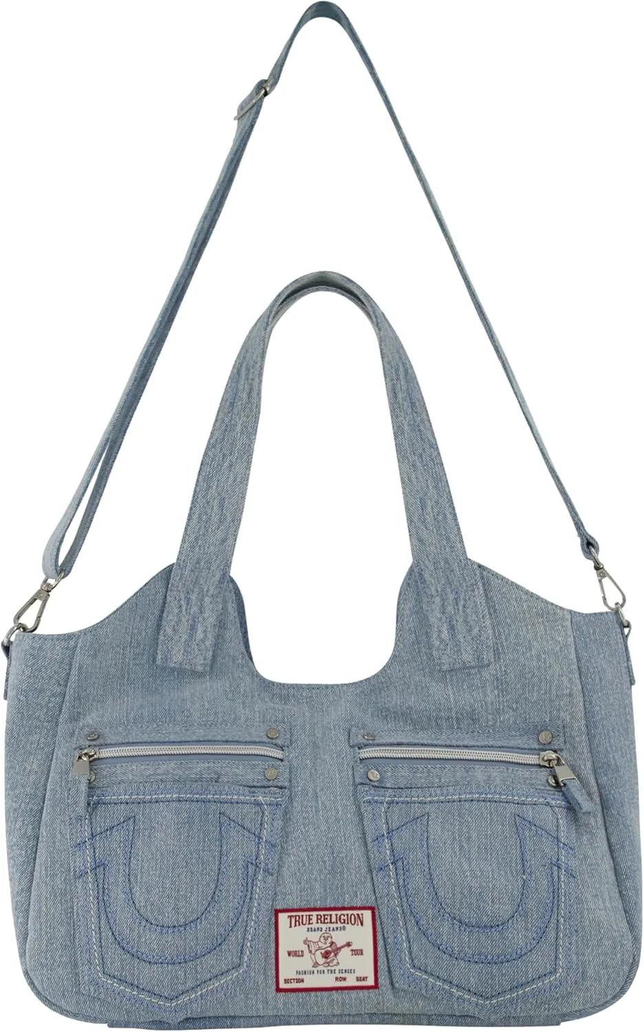 True Religion Women's Satchel Bag, Crossbody Purse Handbag with Horseshoe Logo Stitching