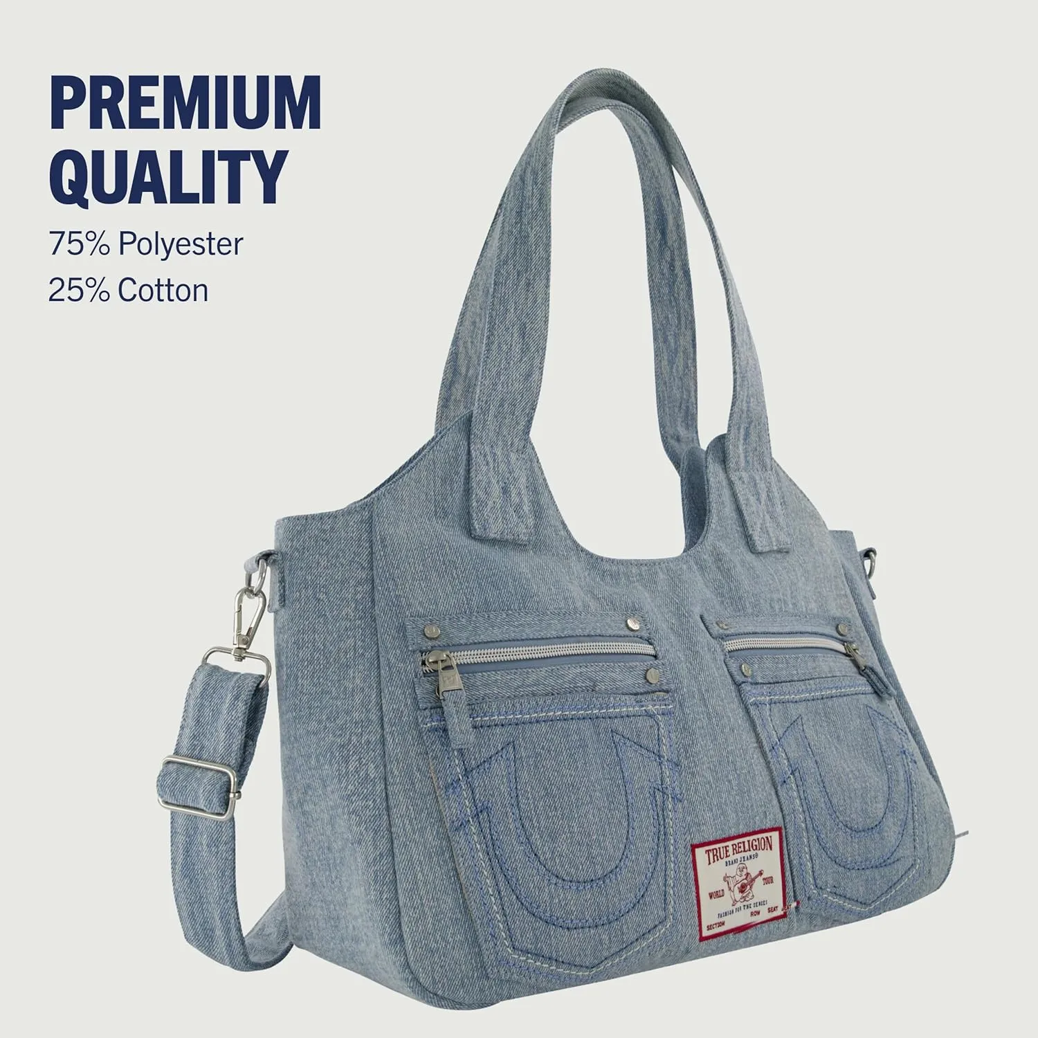 True Religion Women's Satchel Bag, Crossbody Purse Handbag with Horseshoe Logo Stitching