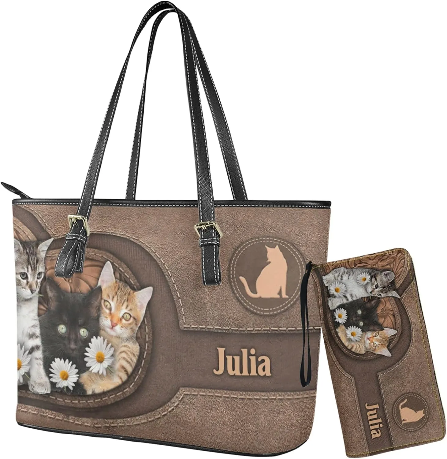 Tuoxiukan Personalized Handbags and Wallet Set for Women Clutch Purse Custom Name Tote Bag Customized Gifts for Mom