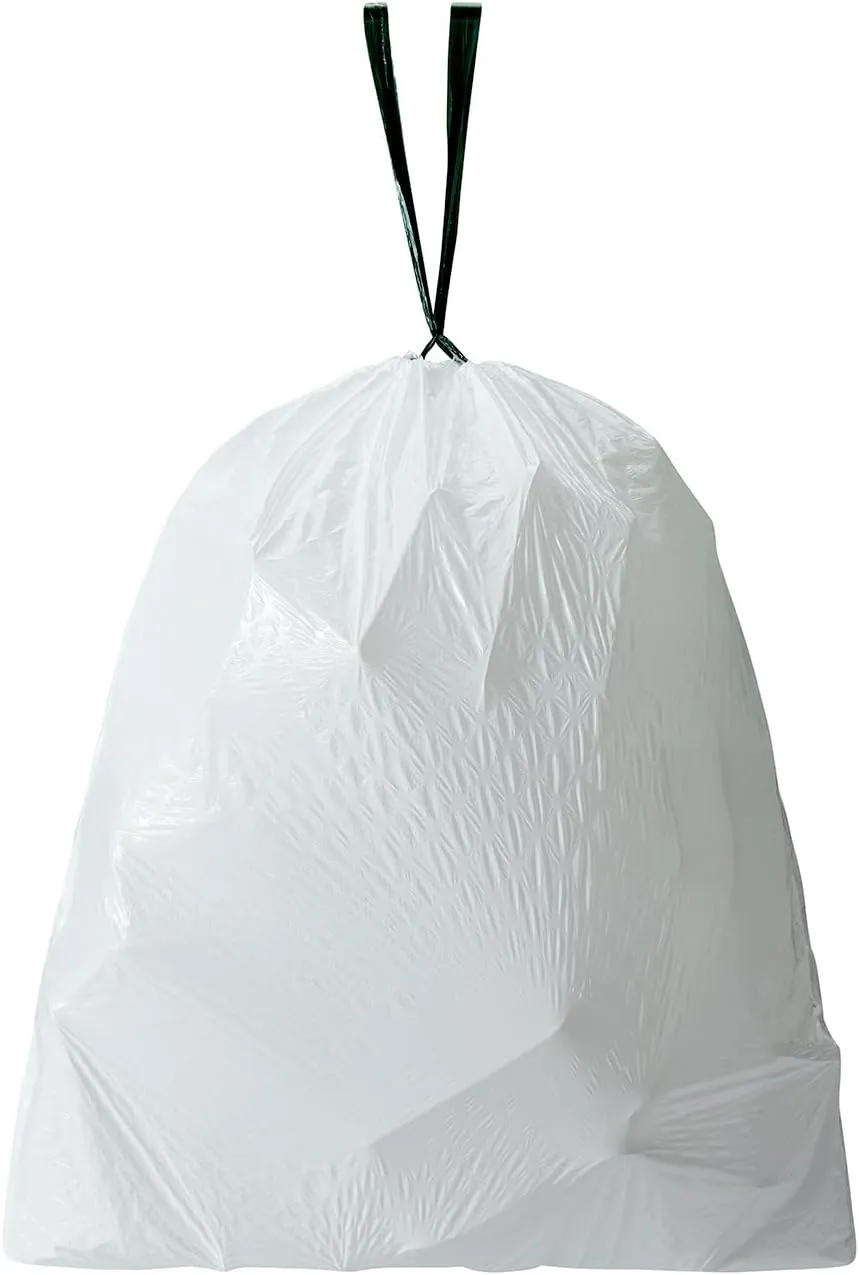 TYPLASTICS FleTex Tall Kitchen 13 Gallon Drawstring Trash Bags, 300 Bags, 24in x 27in, Unscented, White, Wholesale Pack