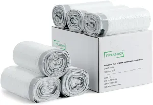 TYPLASTICS FleTex Tall Kitchen 13 Gallon Drawstring Trash Bags, 300 Bags, 24in x 27in, Unscented, White, Wholesale Pack