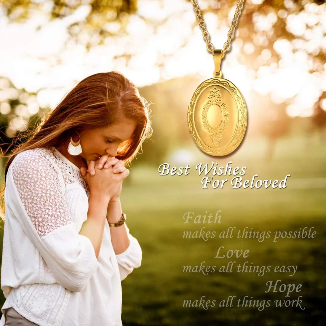 U7 Custom Photo Locket Necklace with 18 inch Chain - Oval & Heart Shaped Locket - Personalized Image Necklaces for Women & Girls