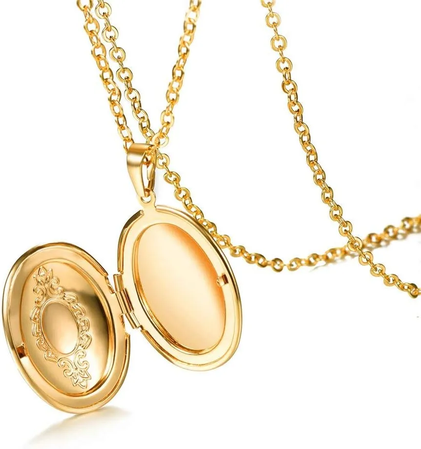 U7 Custom Photo Locket Necklace with 18 inch Chain - Oval & Heart Shaped Locket - Personalized Image Necklaces for Women & Girls