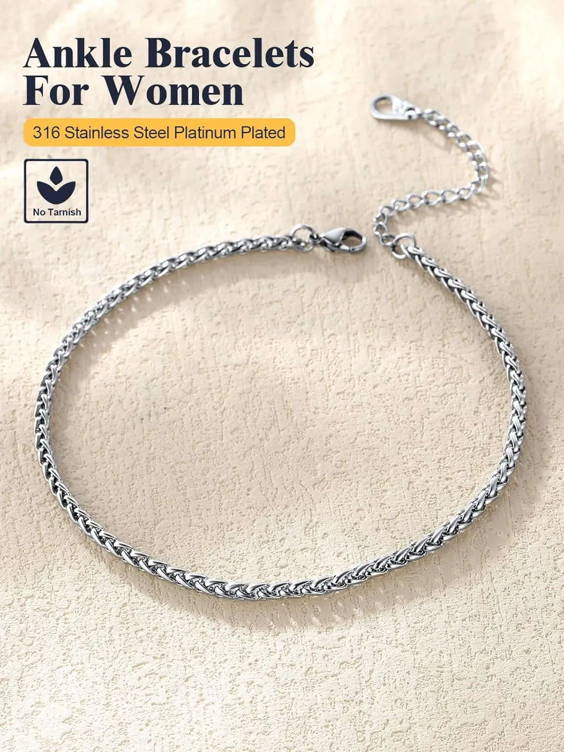 U7 Women Girls Barefoot Jewelry 18K Gold or Rose Gold Stainless Steel Heart/Rope/Figaro/Cuban Chain Anklet Foot Bracelet, 25-30 CM Long