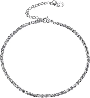 U7 Women Girls Barefoot Jewelry 18K Gold or Rose Gold Stainless Steel Heart/Rope/Figaro/Cuban Chain Anklet Foot Bracelet, 25-30 CM Long
