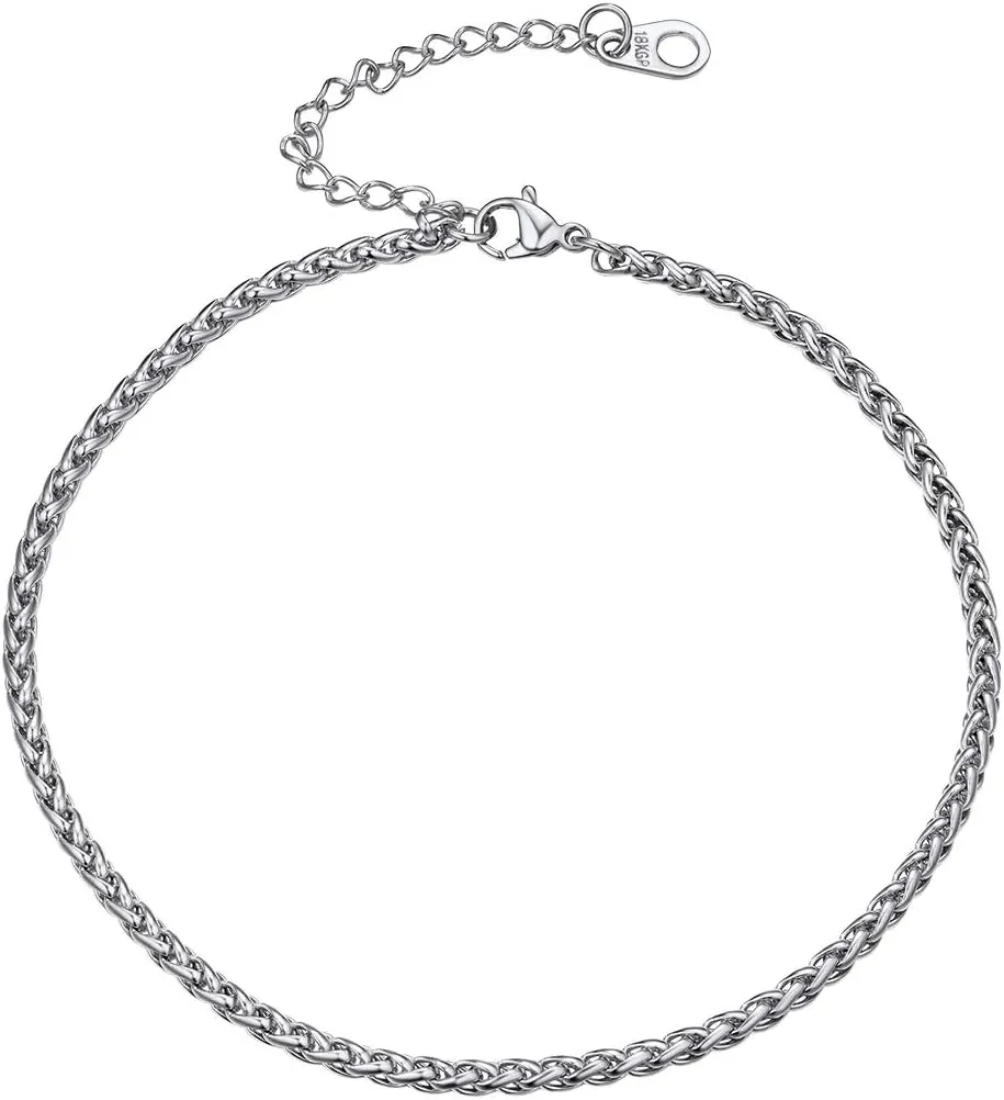 U7 Women Girls Barefoot Jewelry 18K Gold or Rose Gold Stainless Steel Heart/Rope/Figaro/Cuban Chain Anklet Foot Bracelet, 25-30 CM Long