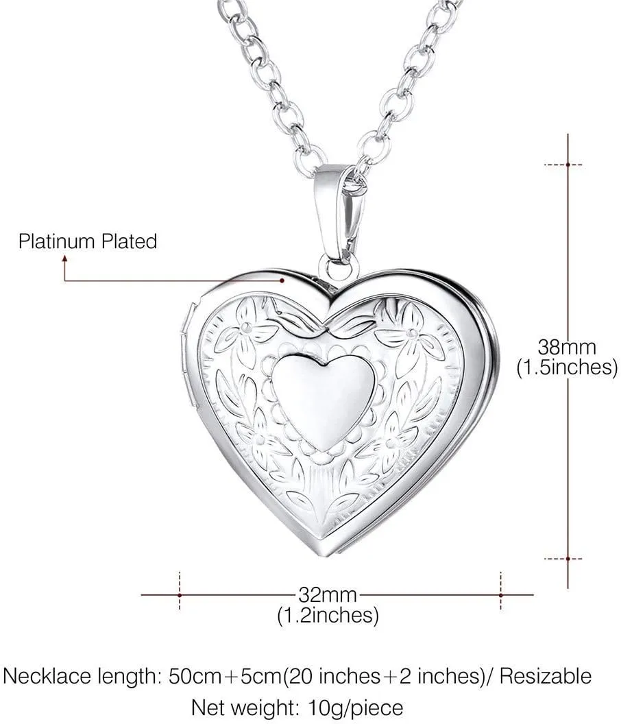 U7 Women Locket Necklace Platinum 18K Gold Photo Lockets that Hold Picture,Chain 20 Inch Personalized Gift Custom Love Heart Image Necklaces