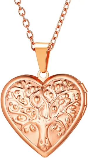 U7 Women Locket Necklace Platinum 18K Gold Photo Lockets that Hold Picture,Chain 20 Inch Personalized Gift Custom Love Heart Image Necklaces