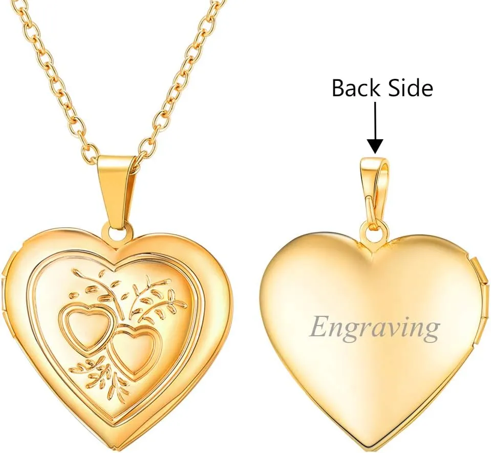 U7 Women Locket Necklace Platinum 18K Gold Photo Lockets that Hold Picture,Chain 20 Inch Personalized Gift Custom Love Heart Image Necklaces