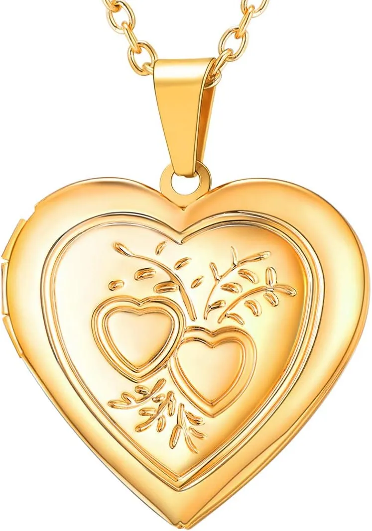 U7 Women Locket Necklace Platinum 18K Gold Photo Lockets that Hold Picture,Chain 20 Inch Personalized Gift Custom Love Heart Image Necklaces