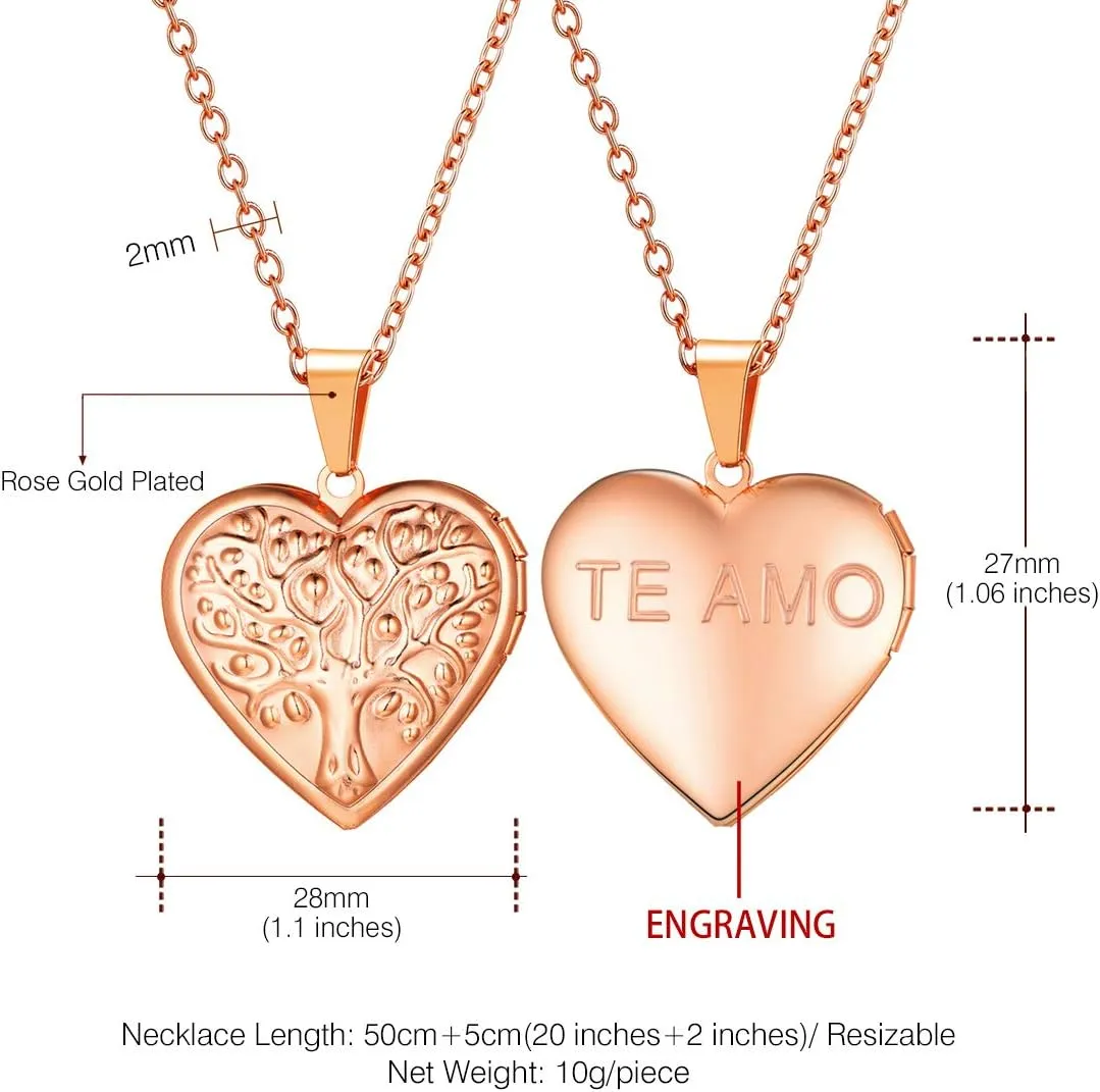 U7 Women Locket Necklace Platinum 18K Gold Photo Lockets that Hold Picture,Chain 20 Inch Personalized Gift Custom Love Heart Image Necklaces
