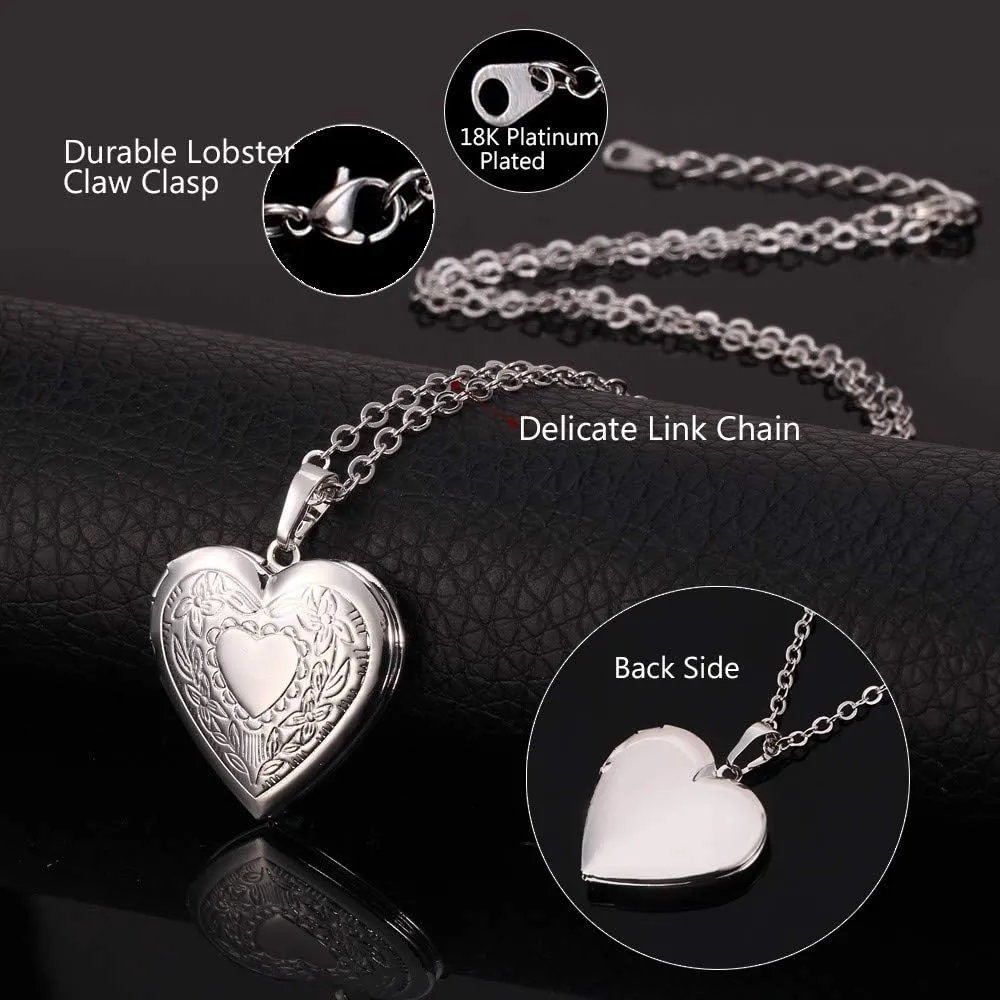 U7 Women Locket Necklace Platinum 18K Gold Photo Lockets that Hold Picture,Chain 20 Inch Personalized Gift Custom Love Heart Image Necklaces