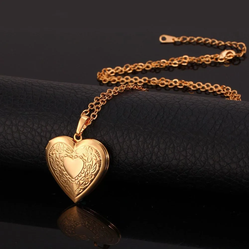 U7 Women Locket Necklace Platinum 18K Gold Photo Lockets that Hold Picture,Chain 20 Inch Personalized Gift Custom Love Heart Image Necklaces