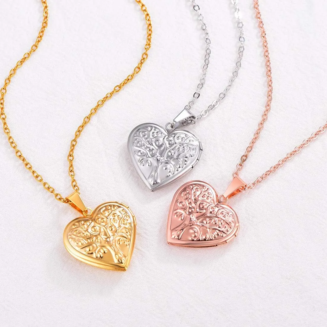 U7 Women Locket Necklace Platinum 18K Gold Photo Lockets that Hold Picture,Chain 20 Inch Personalized Gift Custom Love Heart Image Necklaces