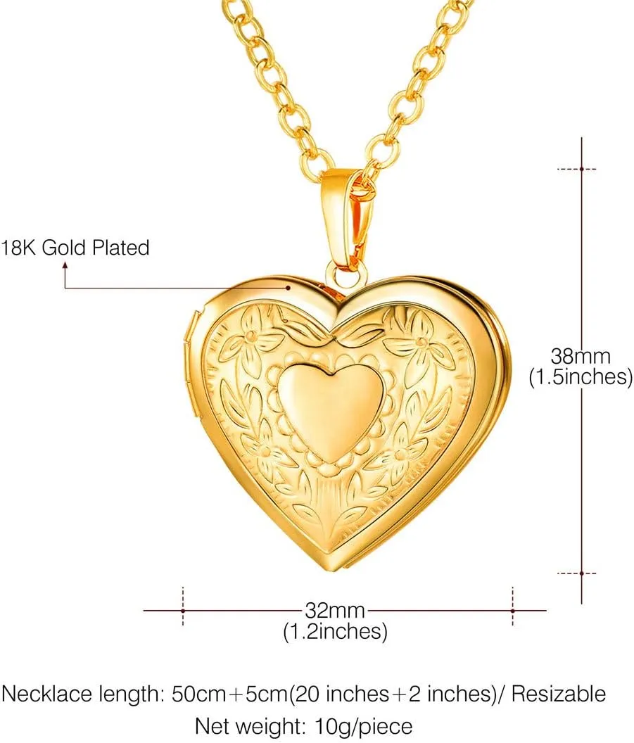 U7 Women Locket Necklace Platinum 18K Gold Photo Lockets that Hold Picture,Chain 20 Inch Personalized Gift Custom Love Heart Image Necklaces