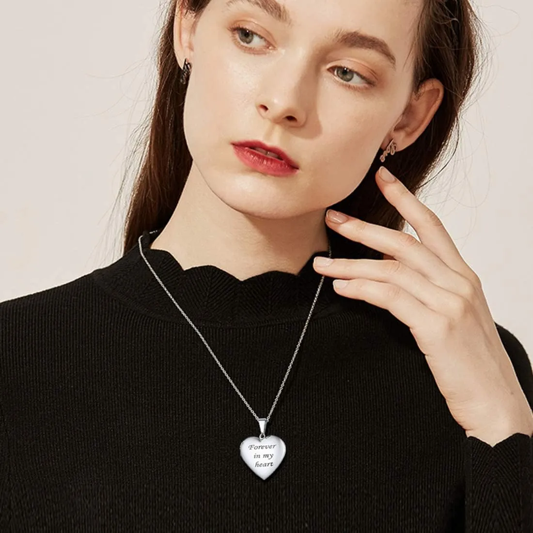 U7 Women Locket Necklace Platinum 18K Gold Photo Lockets that Hold Picture,Chain 20 Inch Personalized Gift Custom Love Heart Image Necklaces